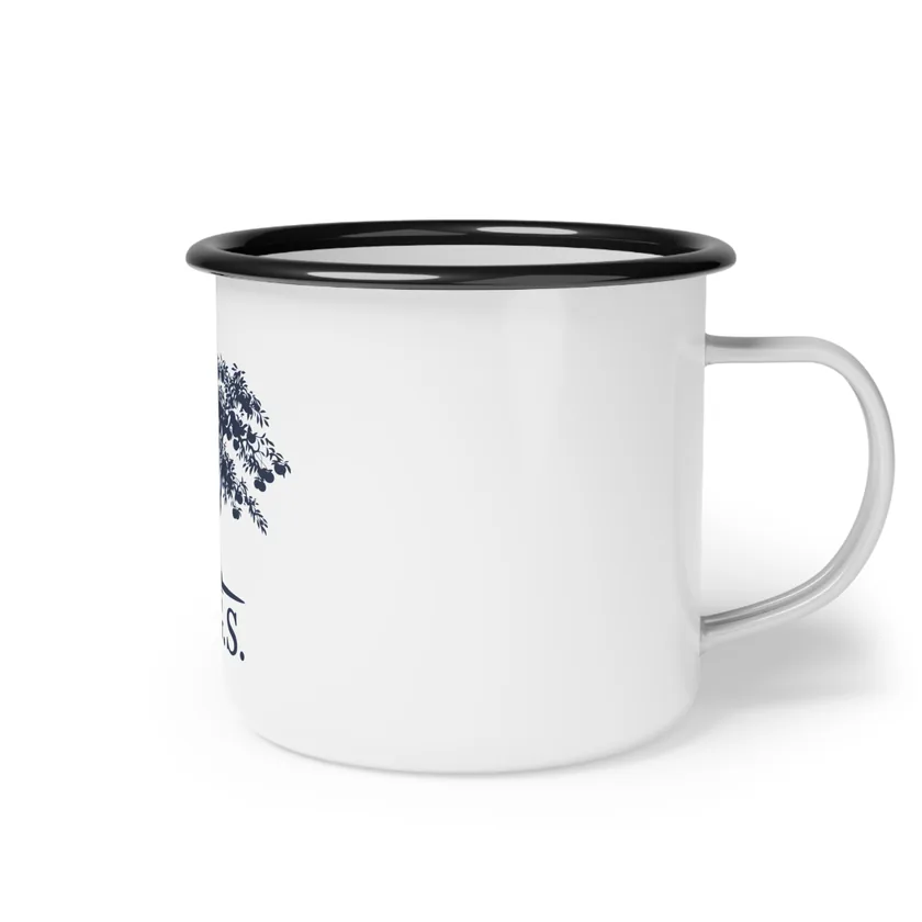 The P.G.S. Enamel Camp Cup, side view with handle